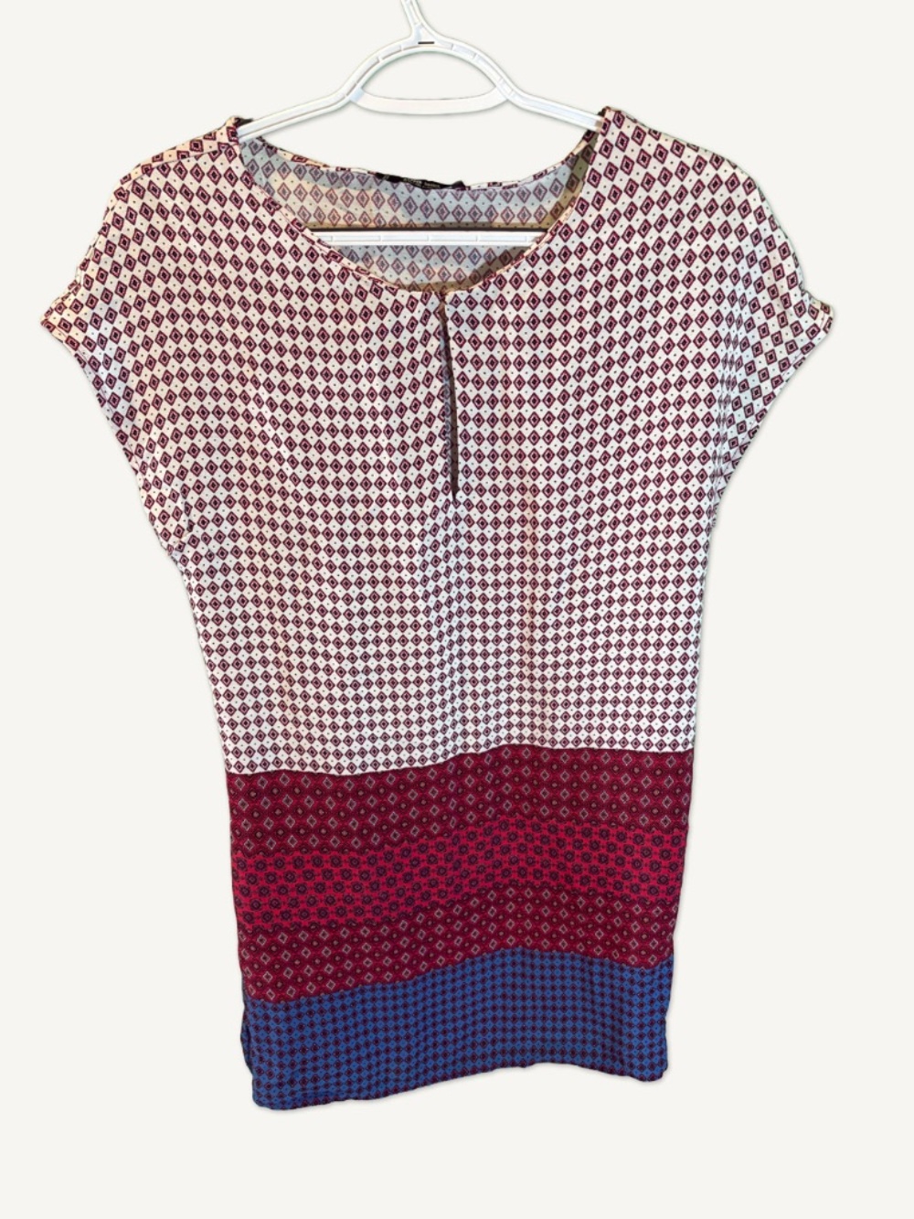 Mango Printed Mini Dress | Geometric Colorblock | Short Sleeve | Size 2